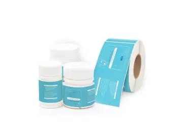 Custom waterproof vinyl labels for medicine bottles, pharmacy packaging display